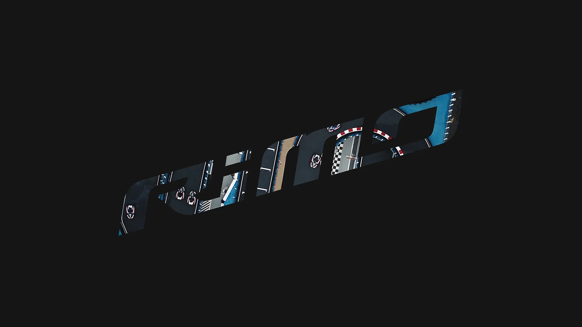 Filmproduktion Szene: RIMO Electric Logo mit Kartbahn im Hintergrund – moderne Markeninszenierung für Elektromobilität, Innovation und Technik im Kartsport, visualisiert in hochwertiger Filmproduktion.