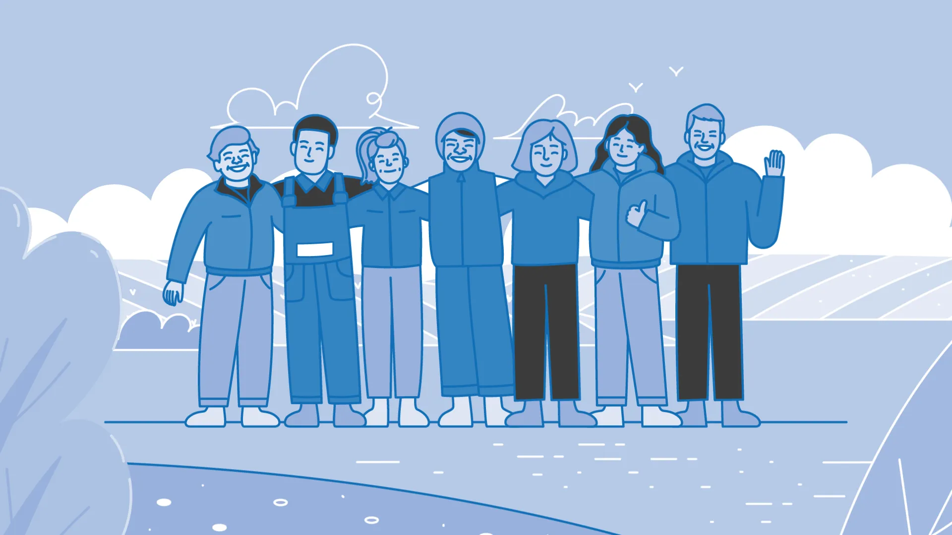 Illustration einer Gruppe von Mitarbeitenden, Symbol für Teamarbeit, Vielfalt und Gemeinschaft bei Münstermann.