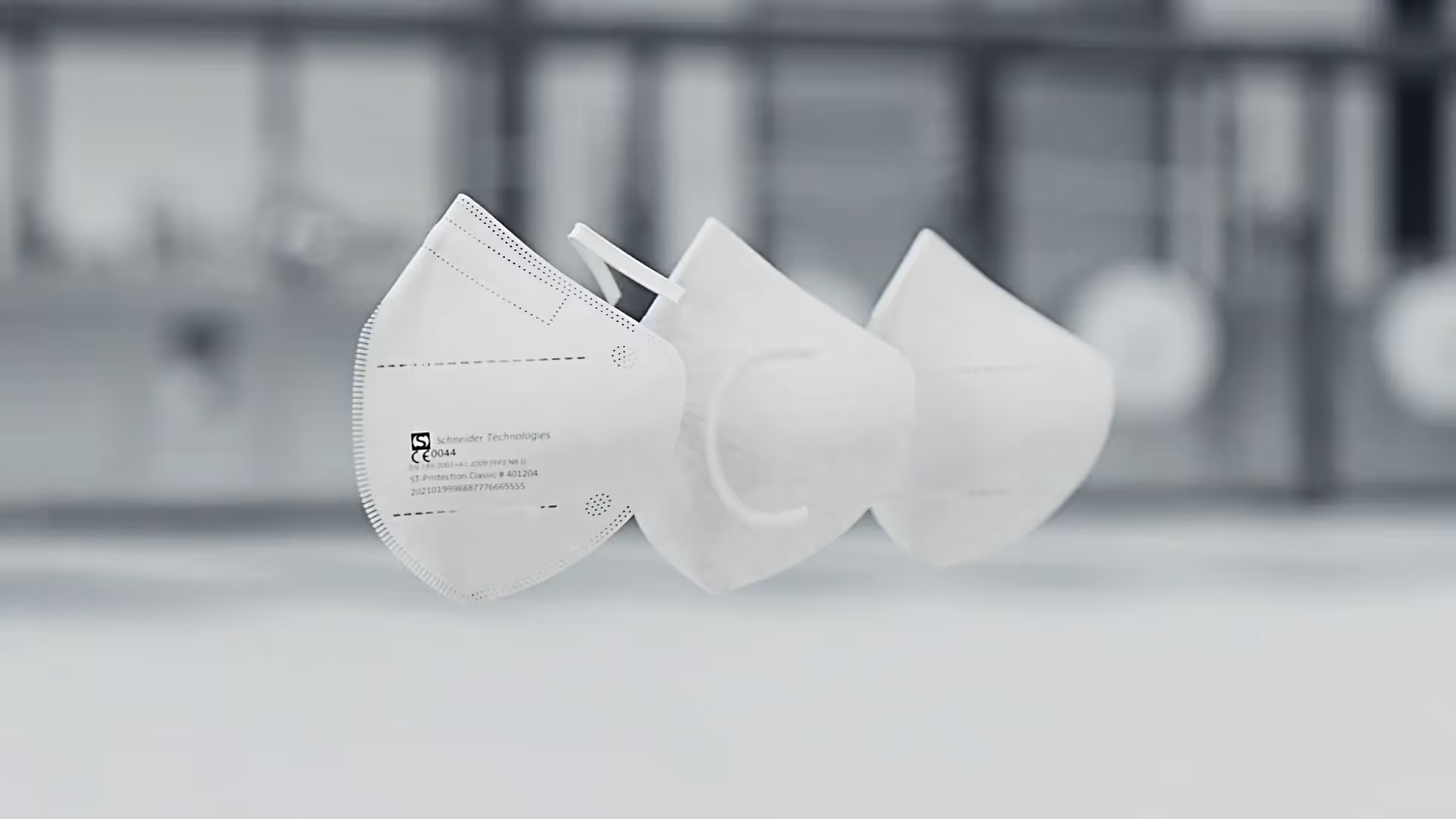3D-Visualisierung von Schneider FFP2-Masken – hochwertige Atemschutzmasken Made in Germany.