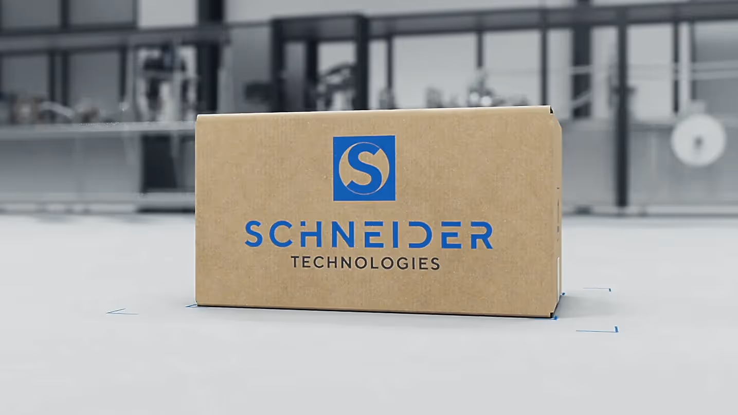 Schneider Technologies Karton im 3D-Produktvideo – Transport und Verpackung von FFP2-Masken Made in Germany.