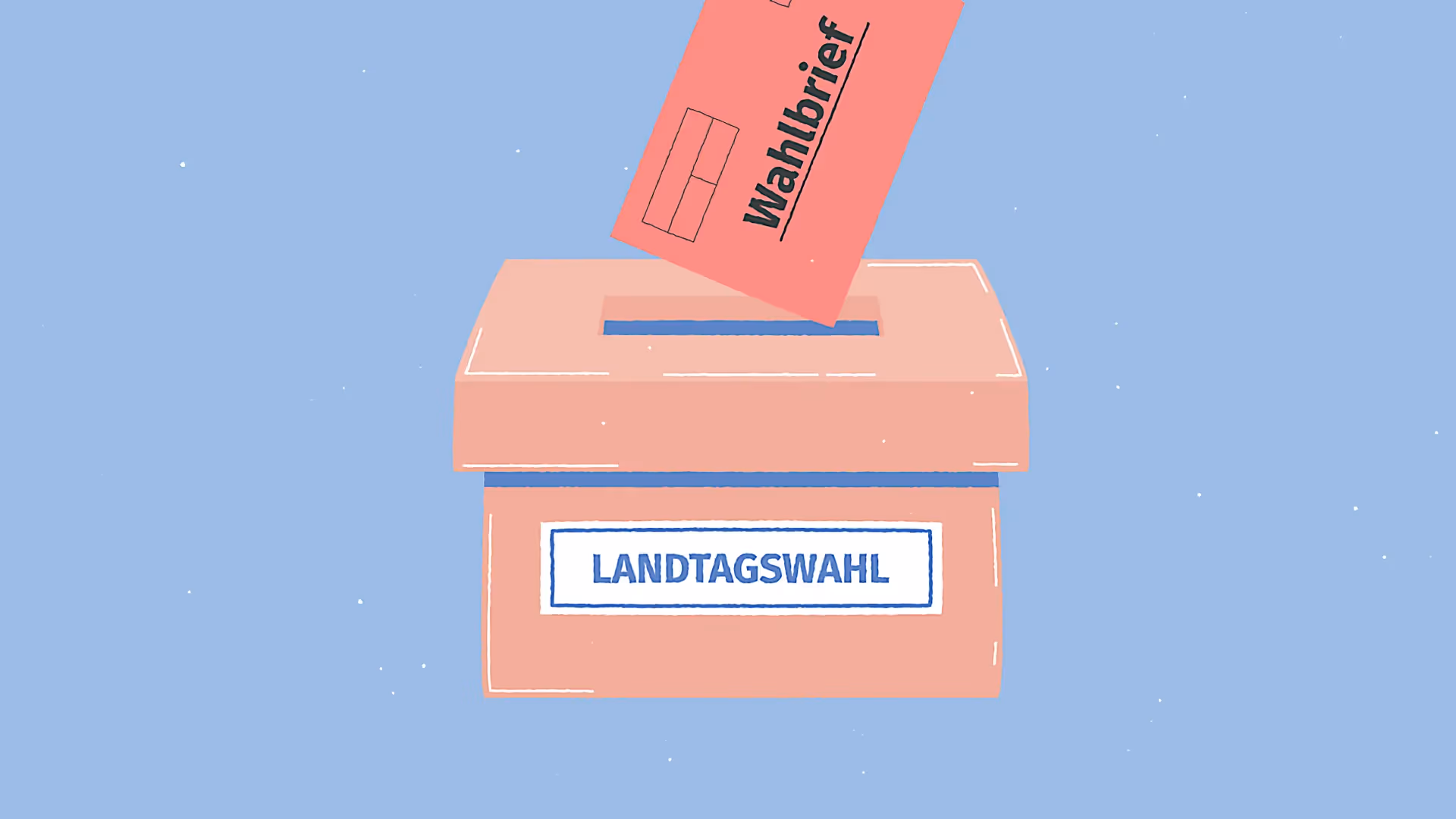 Illustration einer Wahlurne mit Wahlbrief für die Landtagswahl Rheinland-Pfalz.