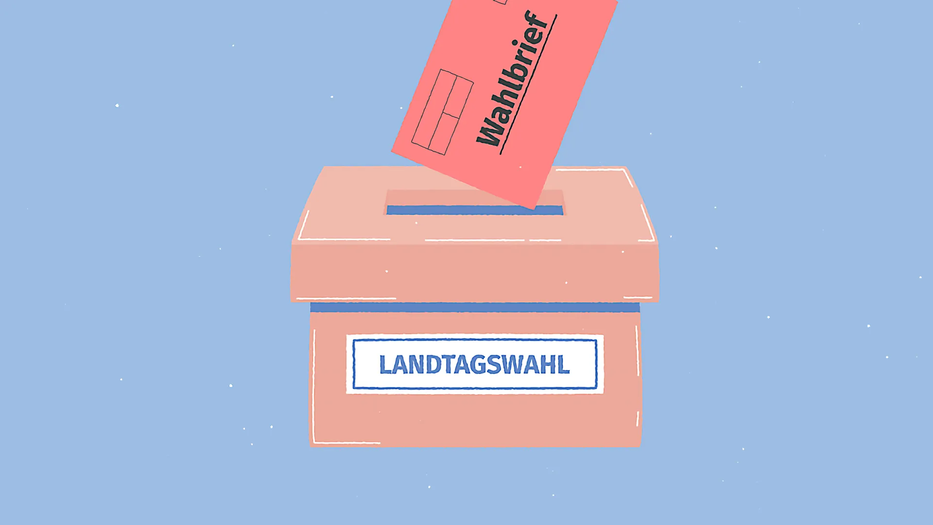Illustration einer Wahlurne mit Wahlbrief für die Landtagswahl Rheinland-Pfalz.