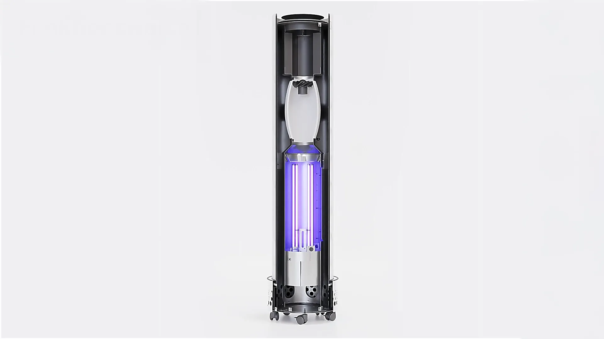 CWS Luftreiniger Air Hygiene mit geöffneter Ansicht und sichtbarer UV-C Technologie im Inneren.