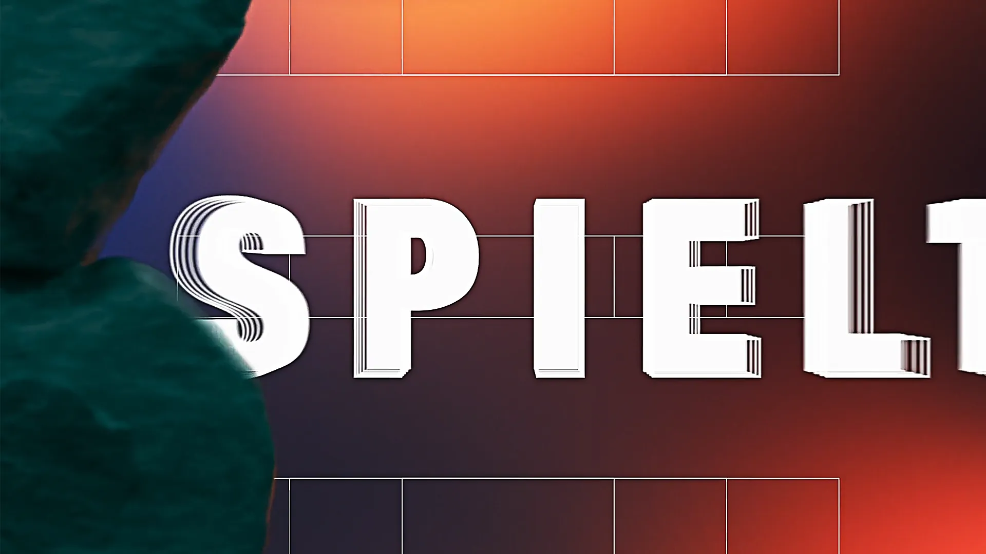 3D-Animation mit dem Schriftzug „SPIELTAG“ vor dynamischem Hintergrund in Orange und Blau – modernes Motion Design mit räumlicher Typografie und Lichtakzenten, erstellt als 3D Animation für Sportproduktion.