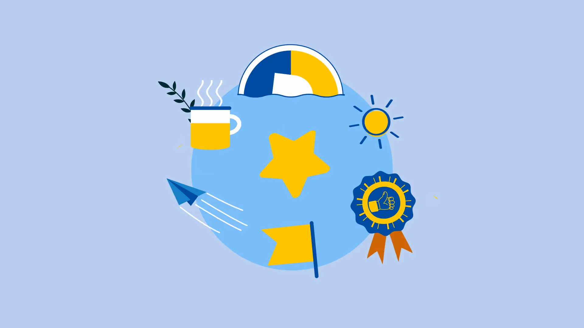 Symbole für Arbeitsbedingungen, Entwicklung und Auszeichnungen – 2D Erklärvideo Leipzig Illustration.