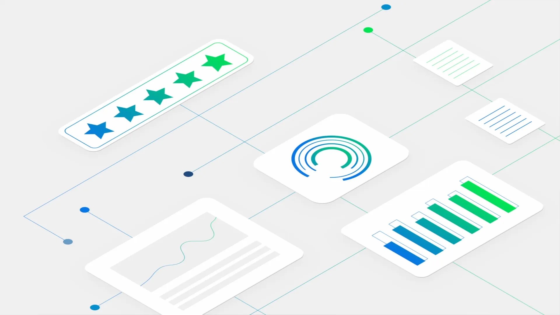 2D Erklärvideo und Animation eines digitalen Logistik-Netzwerks mit schwebender Karte „pLG Customer Portal“, verbunden mit Symbolen für Cloud, Gebäude und Daten – 2D Erklärvideo für Logistik, Transport und digitale Prozessdarstellung.