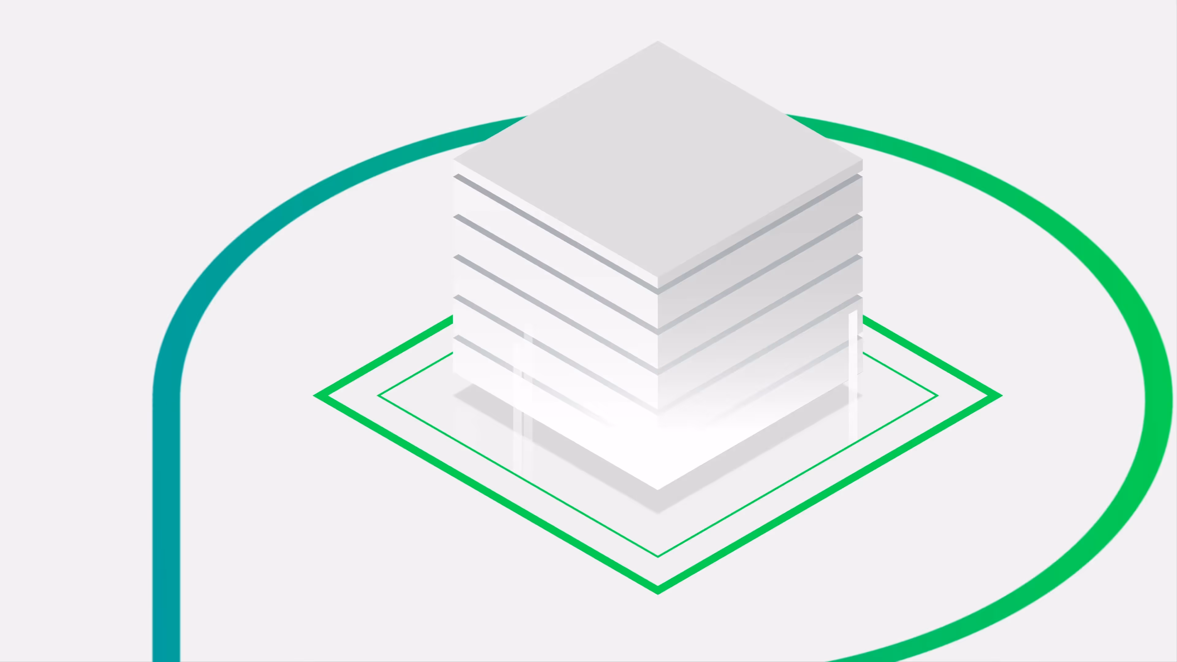 2D Erklärvideo Illustration eines Gebäudeblocks mit grünen Linien – Symbol für digitale Logistik, zentrale Datenverarbeitung und moderne Logistiksteuerung im animierten 2D Erklärvideo Stil.