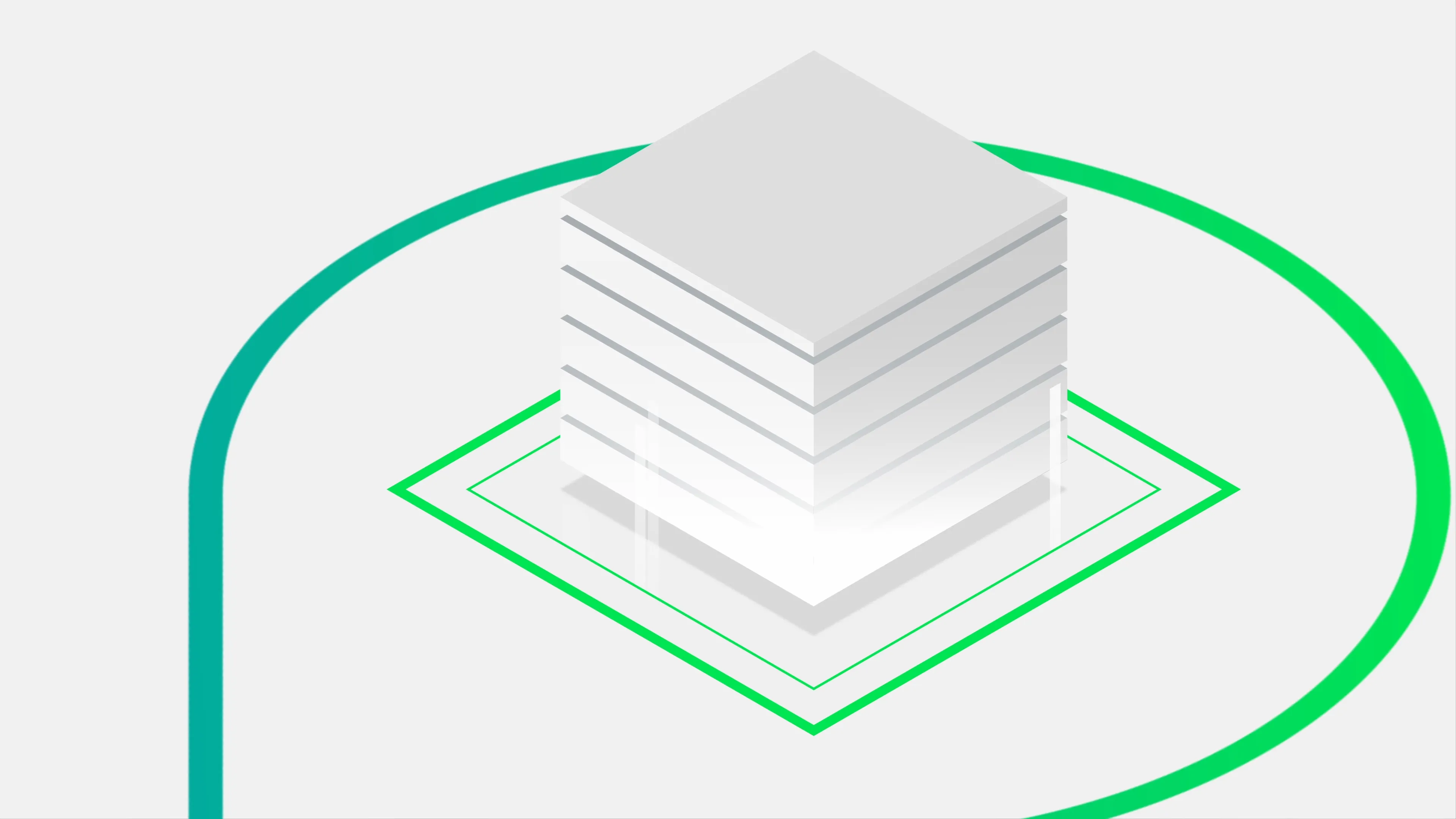 2D Erklärvideo Illustration eines Gebäudeblocks mit grünen Linien – Symbol für digitale Logistik, zentrale Datenverarbeitung und moderne Logistiksteuerung im animierten 2D Erklärvideo Stil.