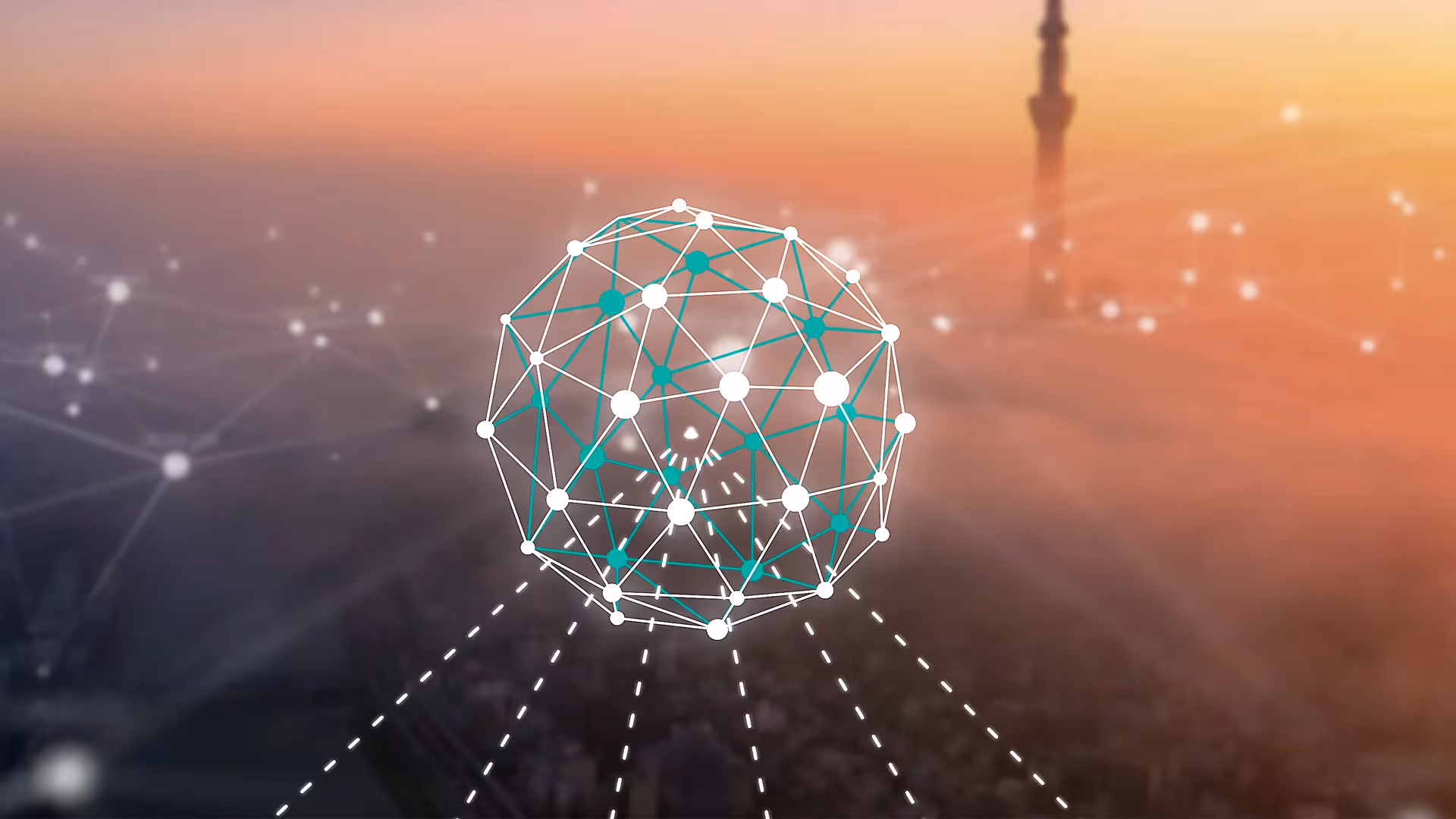 Digitale Netzwerk-Animation in 3D-Optik – Szene aus einem 2D Erklärvideo über Datenverbindungen, Technologie, Innovation und smarte Kommunikationslösungen.