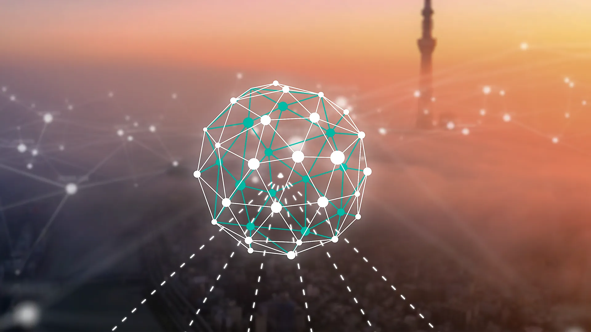 Digitale Netzwerk-Animation in 3D-Optik – Szene aus einem 2D Erklärvideo über Datenverbindungen, Technologie, Innovation und smarte Kommunikationslösungen.