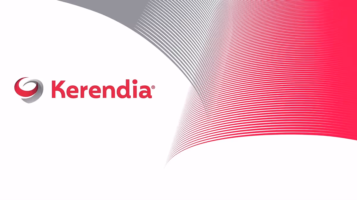 Imagefilm-Visual für Kerendia mit animiertem Markenhintergrund in Rot und Grau – modernes Corporate Design aus einem Imagefilm über Gesundheit und Forschung.