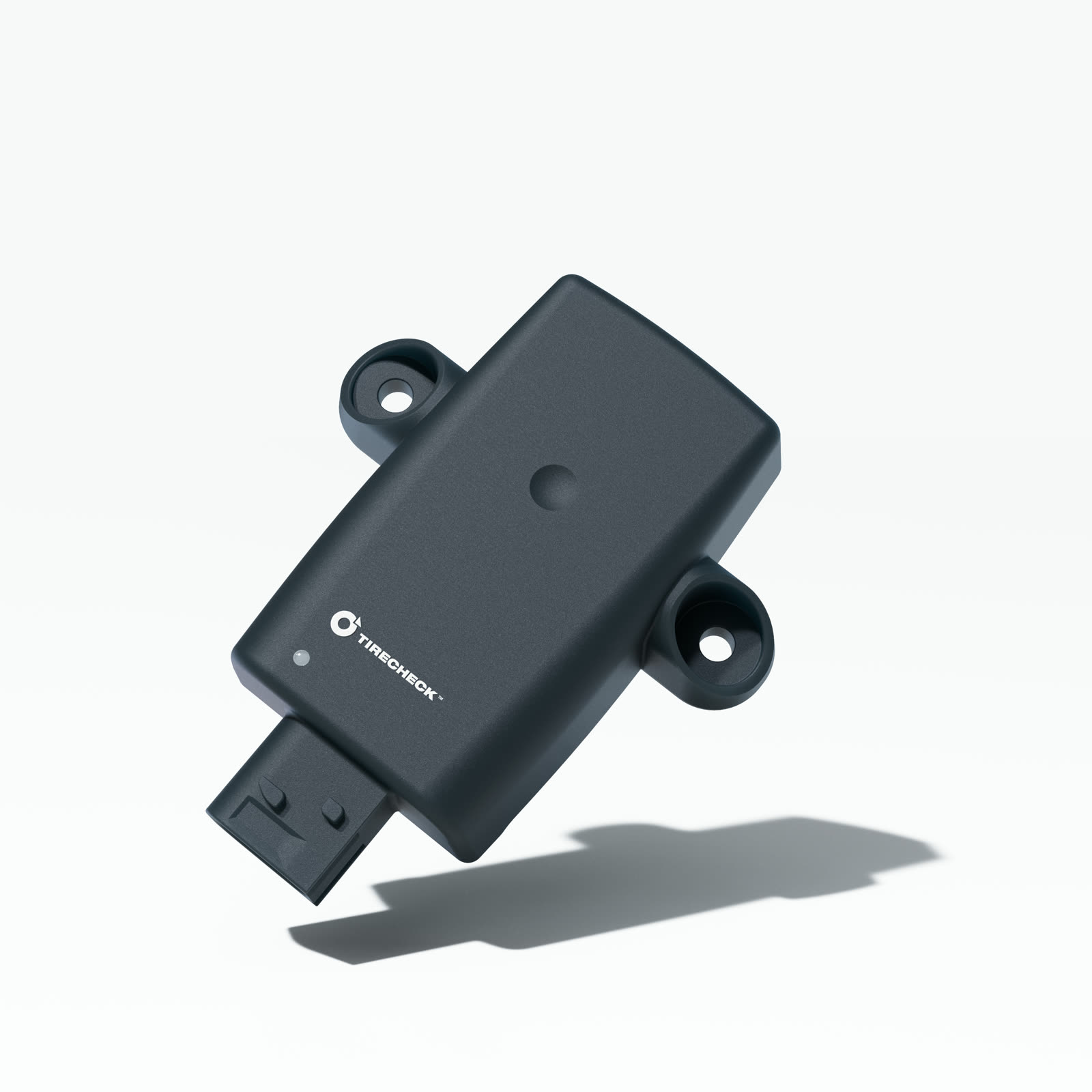3D Rendering des TIRECHECK Reifendruck-Sensors in gekippter Ansicht