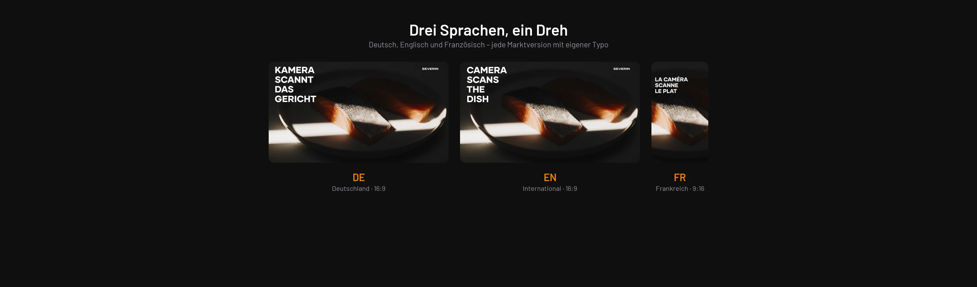 SEVERIN Werbefilm in drei Sprachversionen: Deutsch, Englisch und Französisch