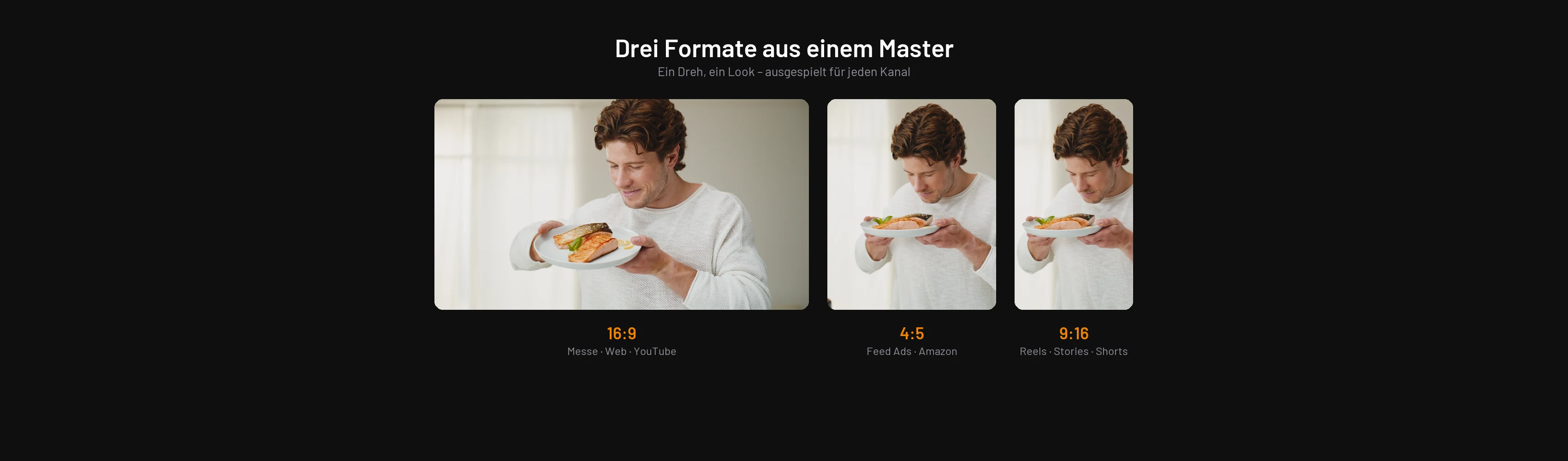 SEVERIN Werbefilm in drei Formaten: 16:9 für Messe und Web, 4:5 für Feed Ads, 9:16 für Reels und Stories