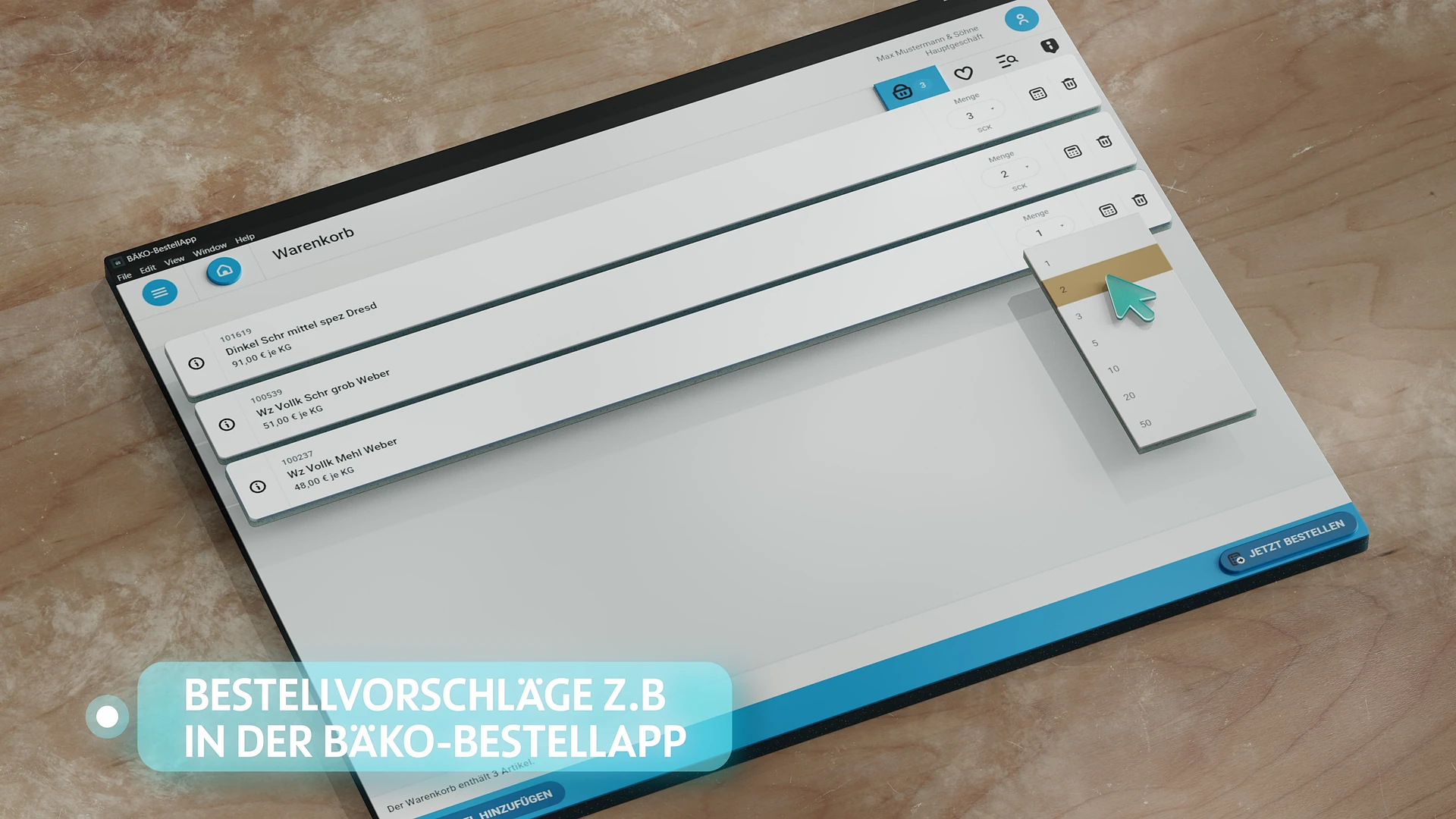 Bestellvorschläge in der BÄKO-Bestellapp auf dem Tablet