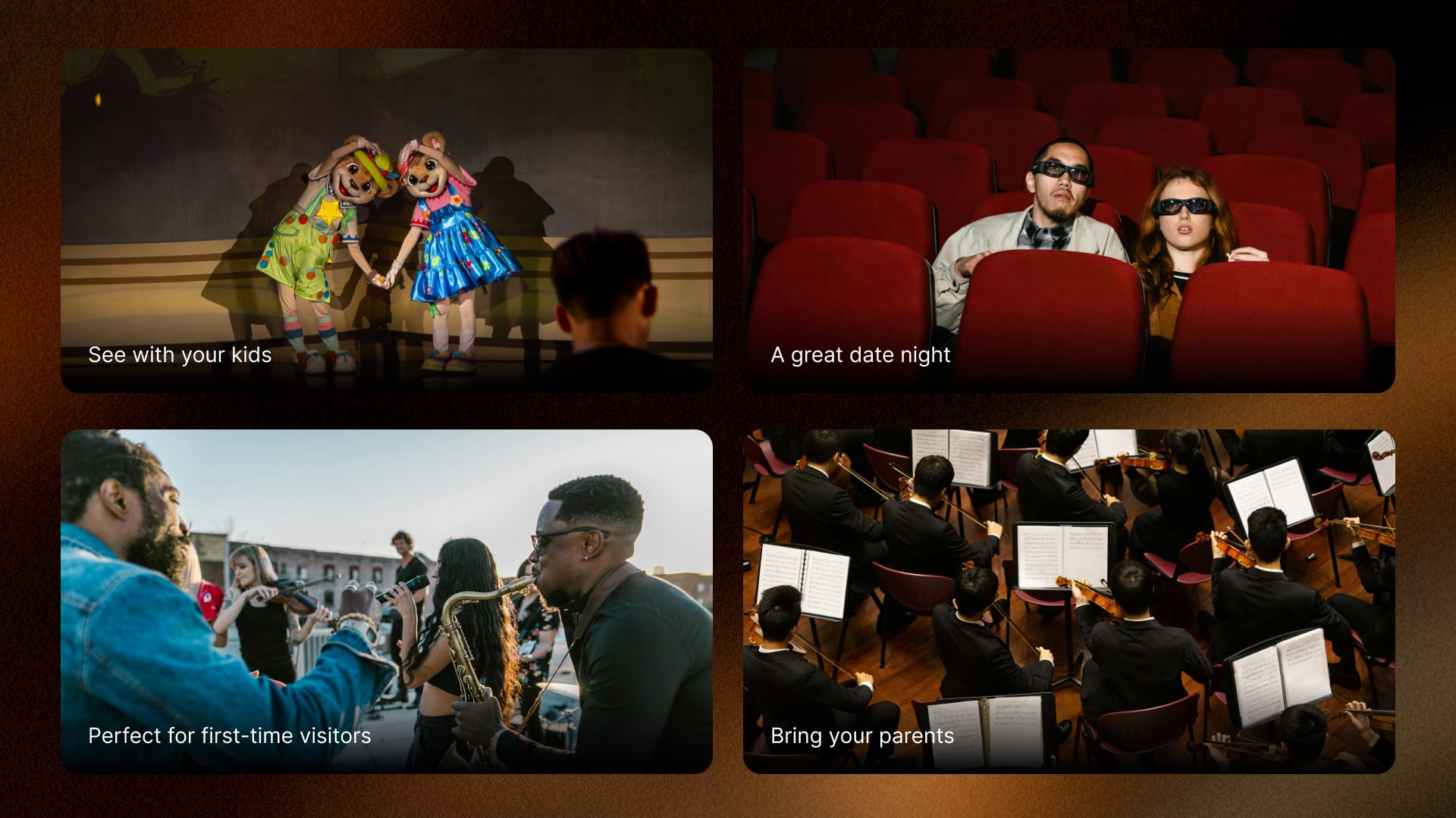 Mock-up of event categories based on situational needs of visitors
