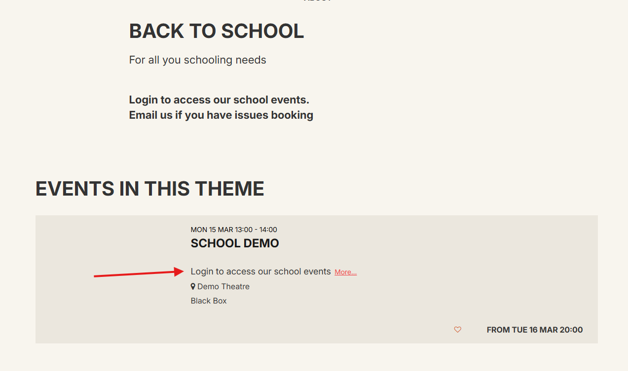 Example of a CultureSuite-powered webpage showing how cultural venues can hide school productions based on the status of the visitor.