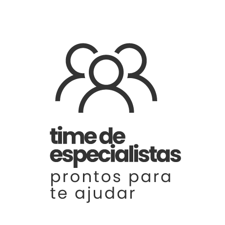 Ícone de três pessoas com o texto 'time de especialistas prontos para te ajudar' abaixo.