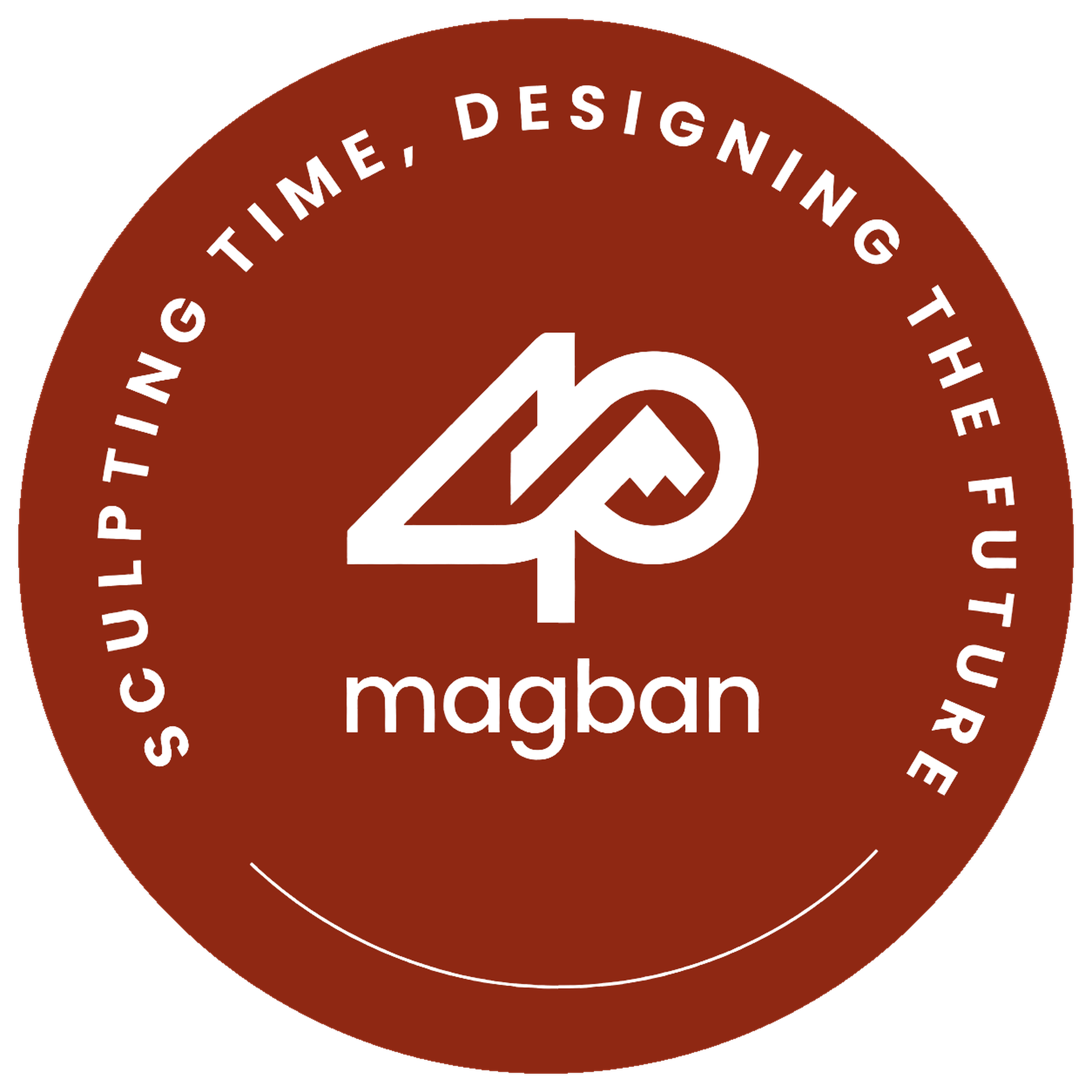 Magban 40th-anniversary seal — shaping time, designing the future