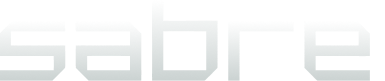 Sabre wordmark logo in bold, stylized silver gradient font.