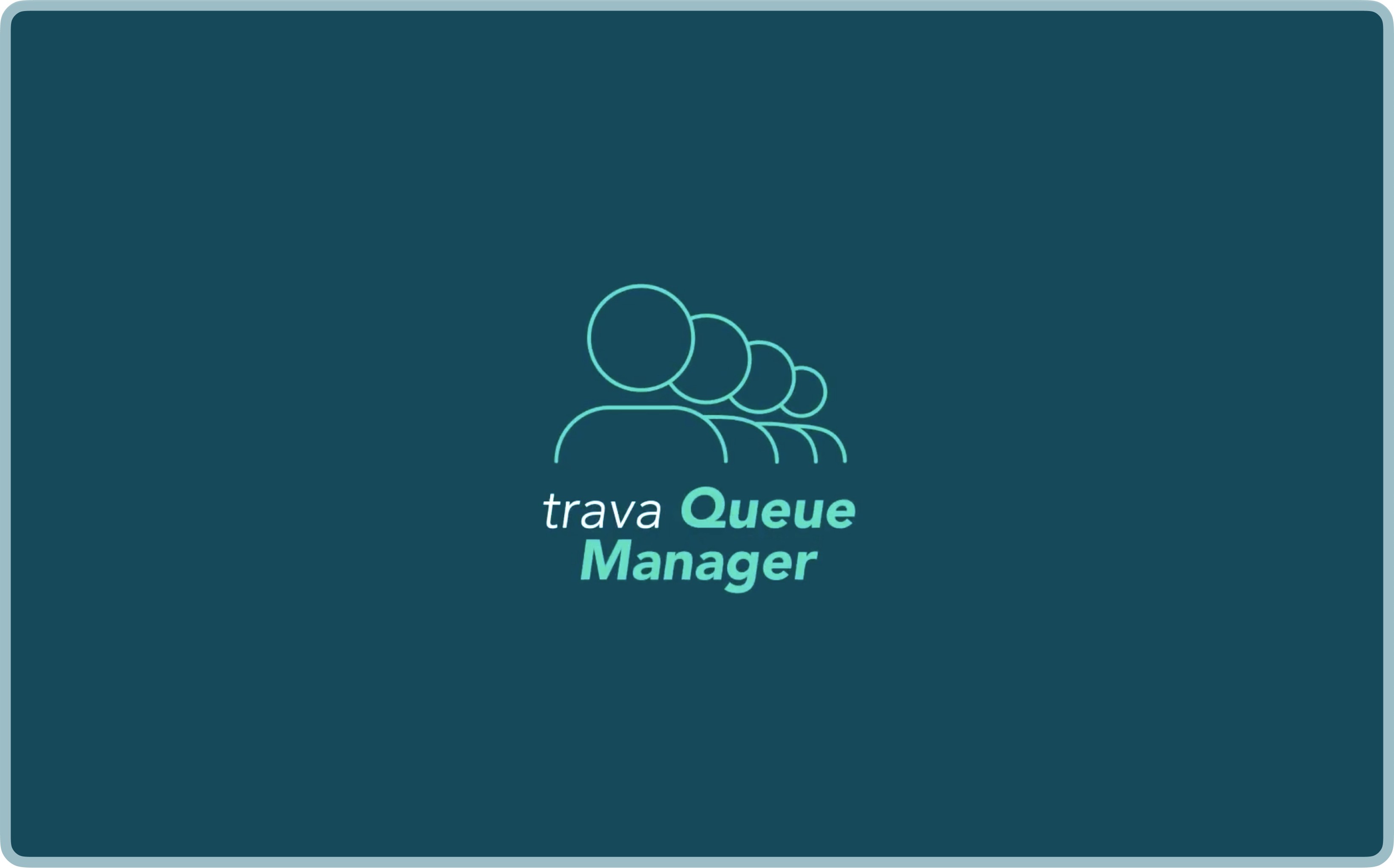 Logo showing four stylized person icons in a queue with the text 'trava Queue Manager' below.