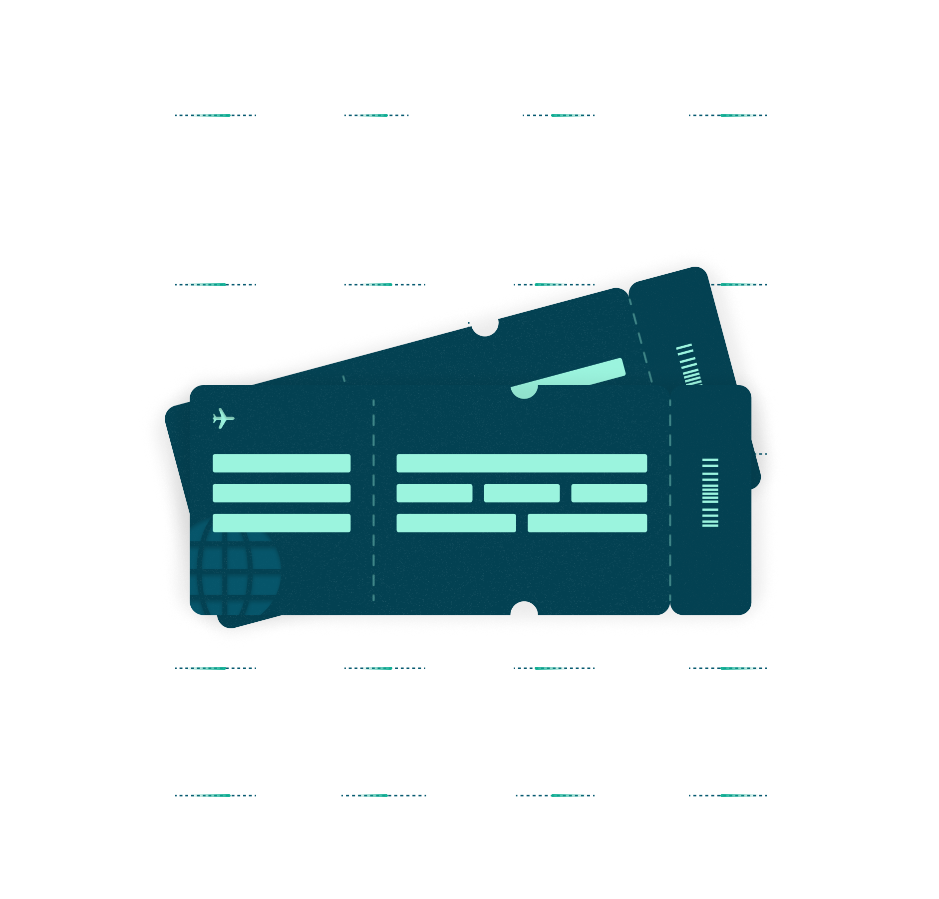 Illustration of airline tickets, representing flight bookings, itinerary details, and the management of travel reservations within a unified system.