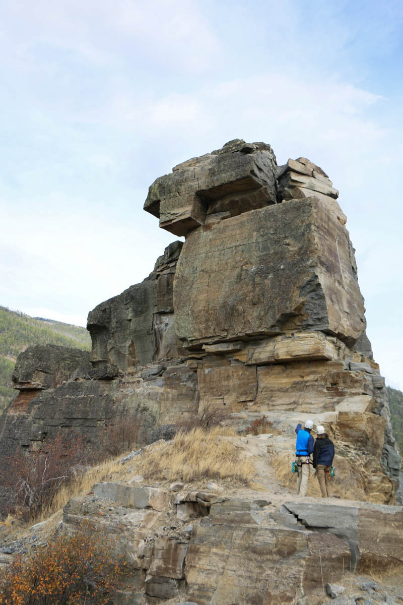 A large natural rock top rope climbing route at Stone Hill in Eureka, MT.