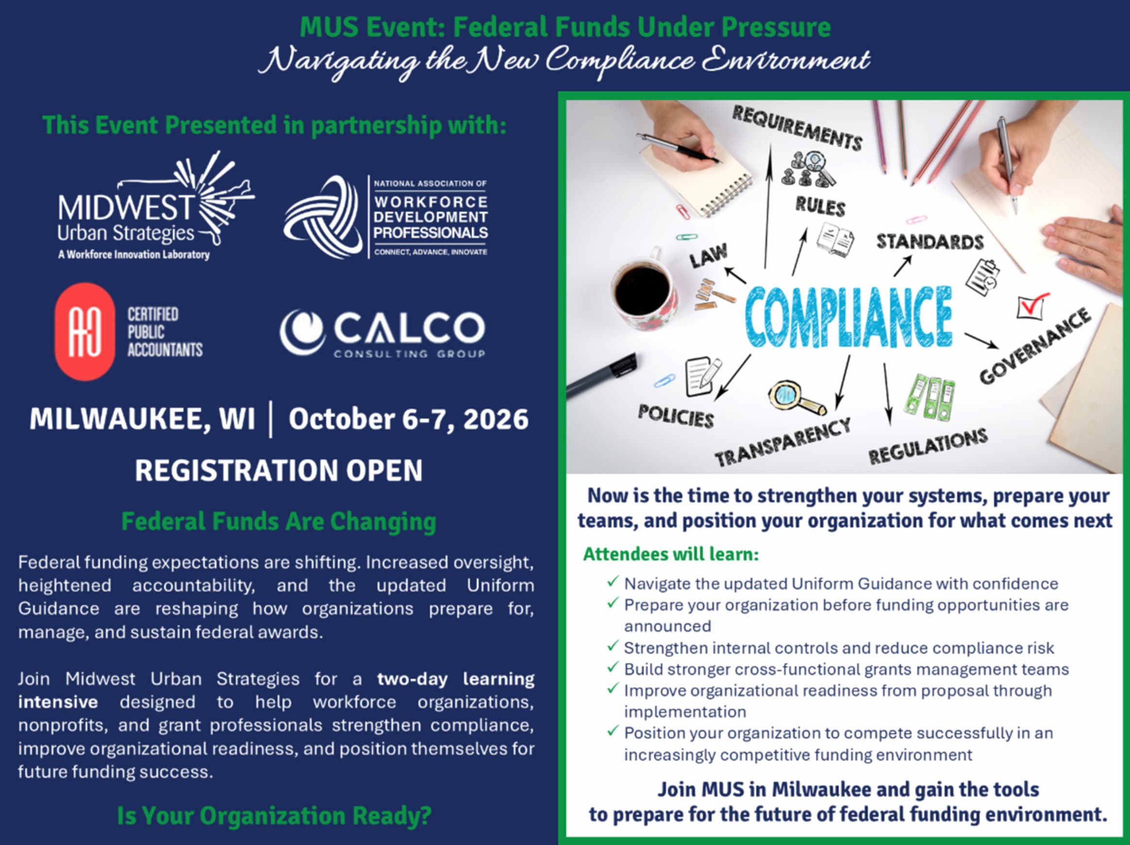 MUS Event: Federal Funds Under Pressure: Navigating the New Compliance Environment flyer