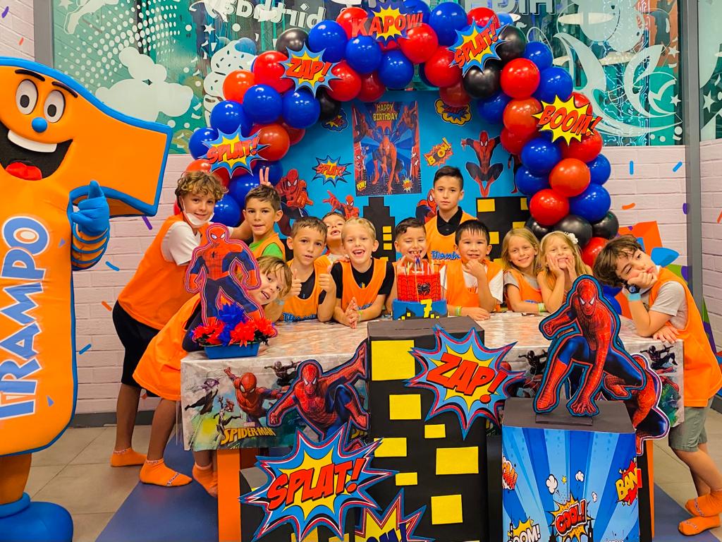 Kids jumping on trampolines during a birthday party in Dubai