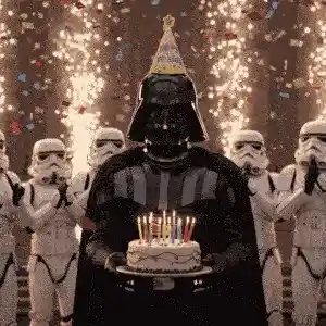 Funny Darth Vader blowing out birthday candles GIF — adds humor and pop culture to an adult birthday blog post for 2025 in Dubai.