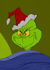 Animated GIF of the Grinch smirking in a Santa hat from How the Grinch Stole Christmas.