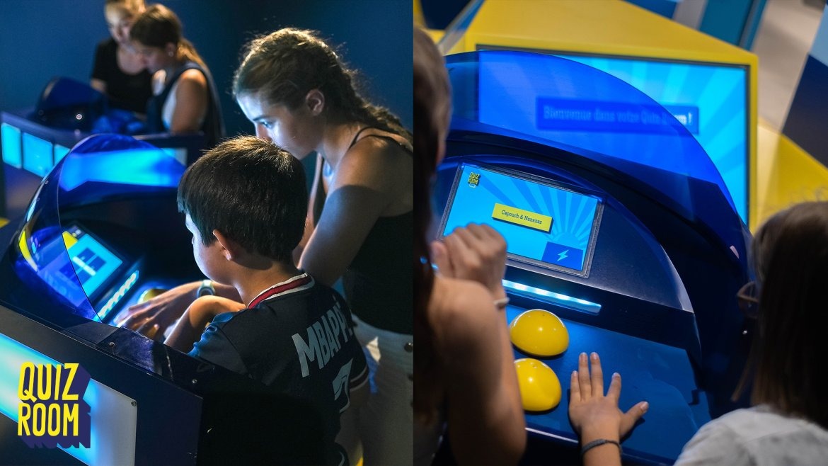 Kids playing a game show quiz at Quiz Room Dubai — a fun and educational indoor activity for families.