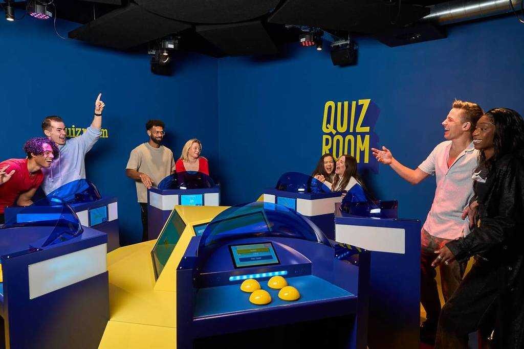 Group of friends playing a surprise quiz game at Quiz Room Dubai for a birthday celebration