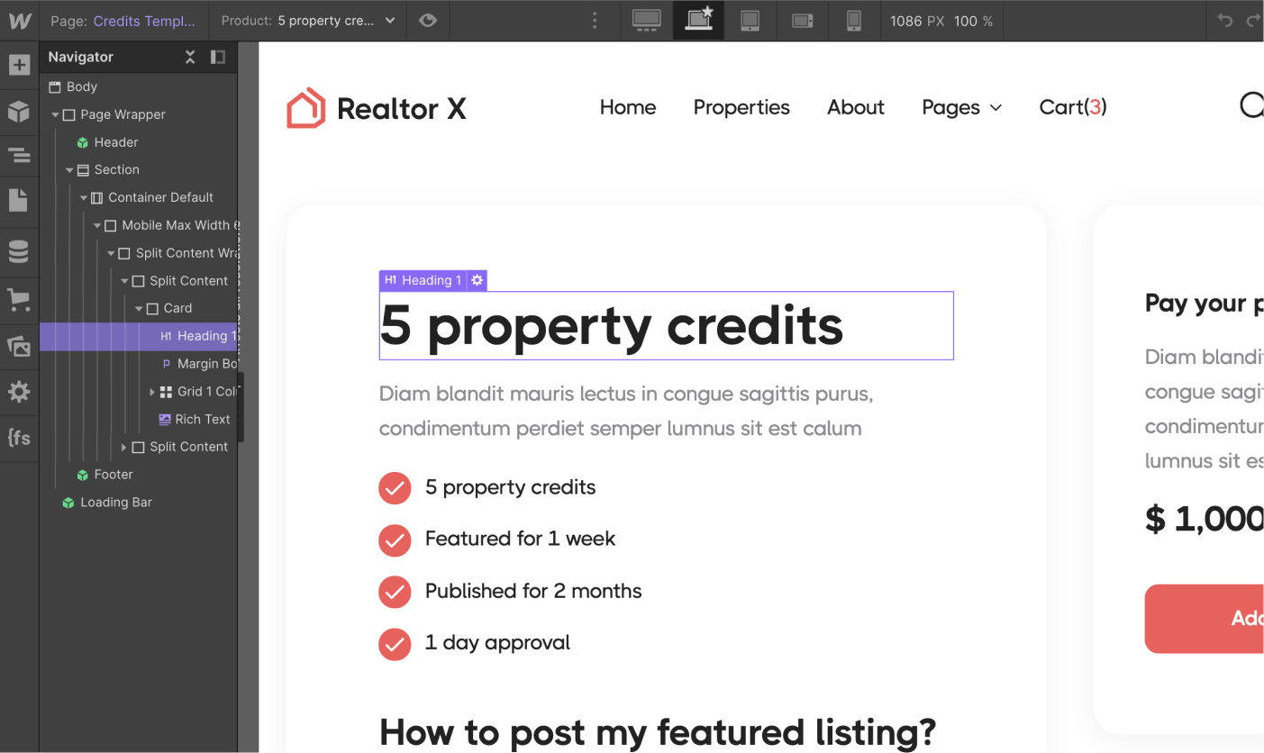 eCommerce Page - Realtor X Webflow Template