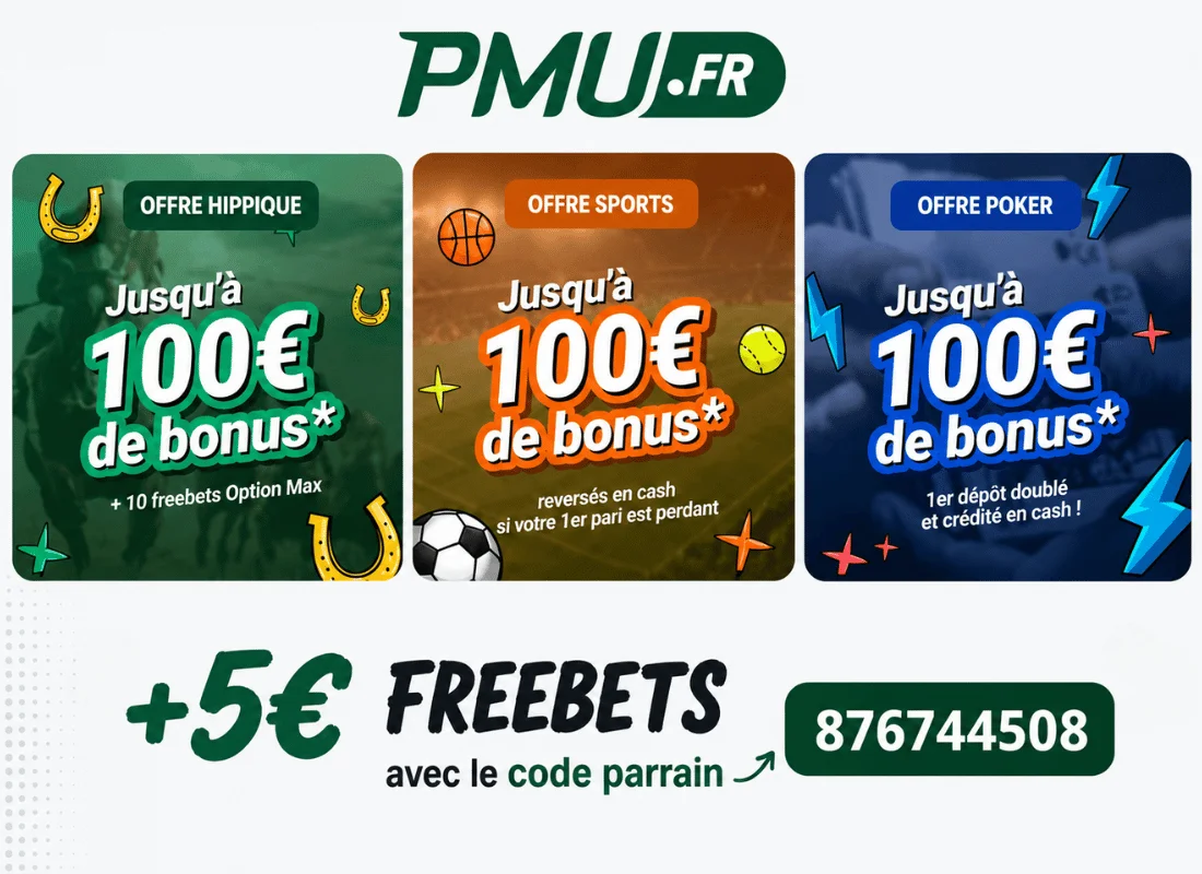 Parrainage PMU Play 2026 : 5€ Freebets Offerts + Jusqu'à 100€ avec l'Offre de Bienvenue