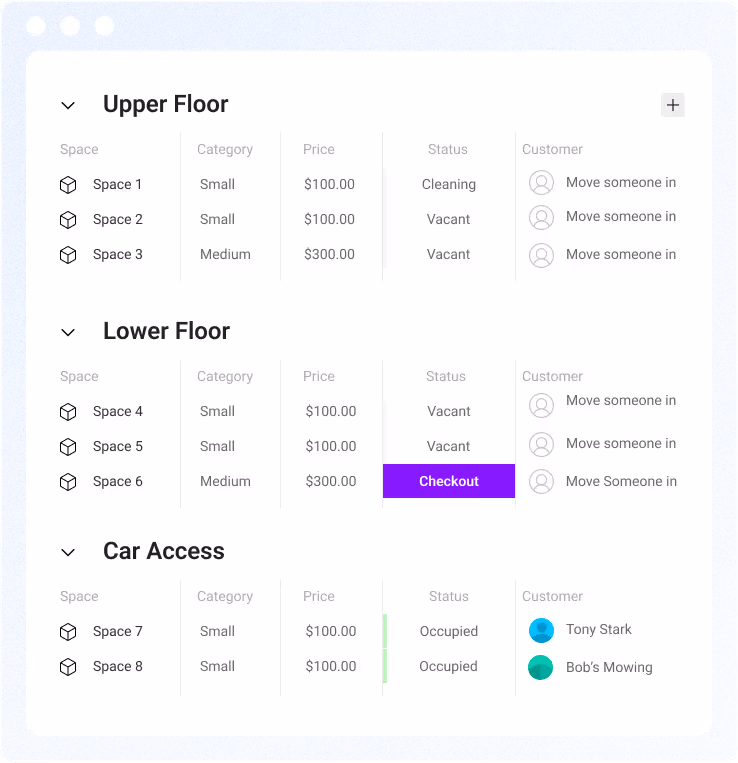 Alyta workflows dashboard for self storage