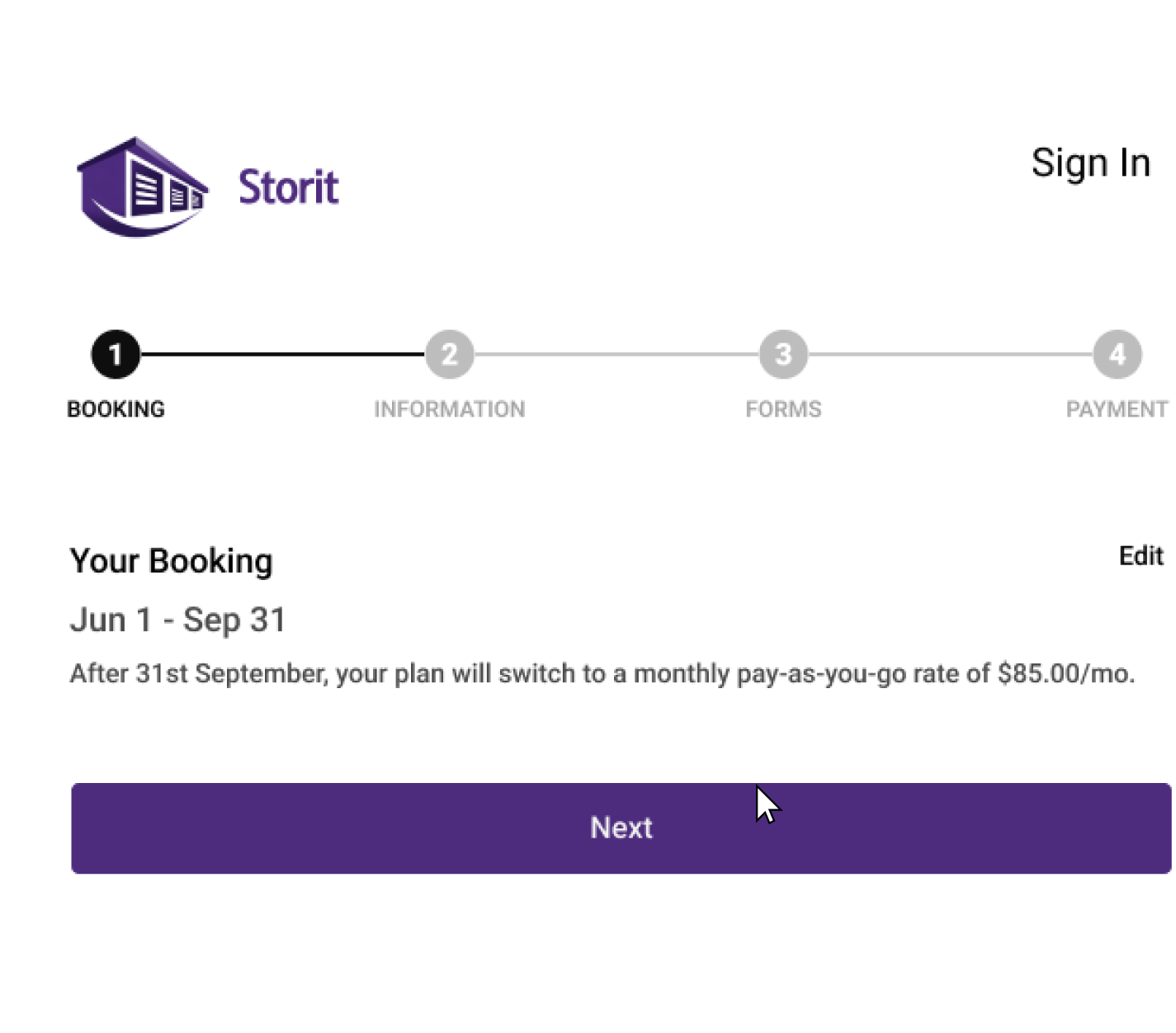 A screenshot showing how to select a booking date.