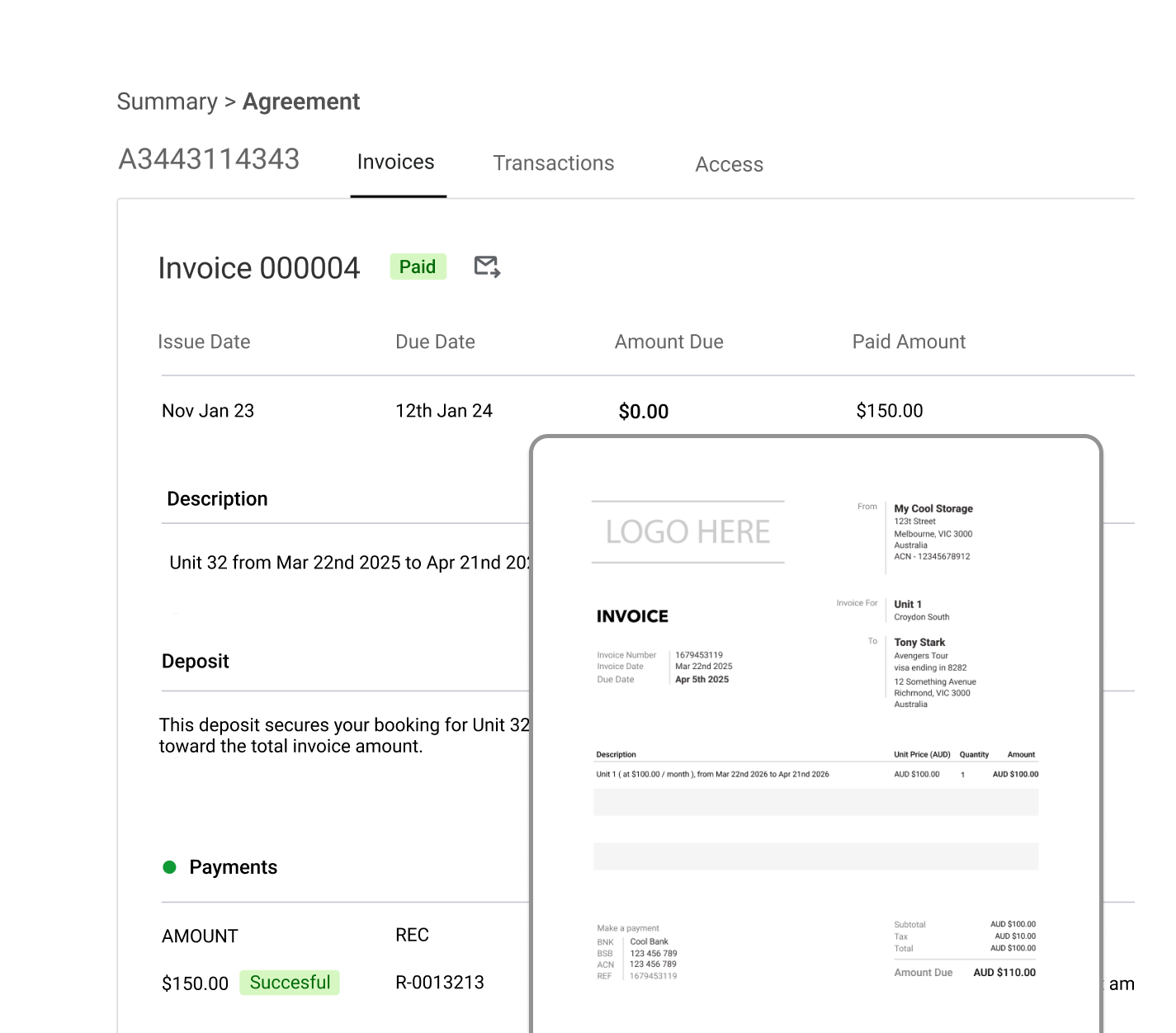 A screenshot showing Alyta automated invoicing. 