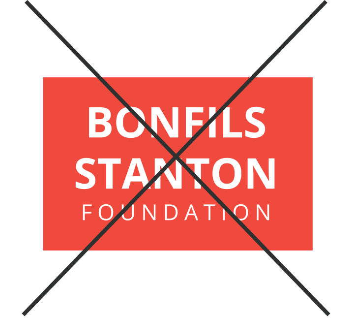 Crossed out example of the logo set in a substitute typeface