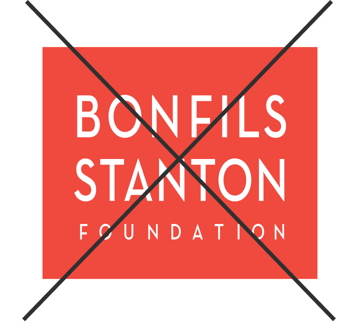 Crossed out example of the logo with an element resized or repositioned
