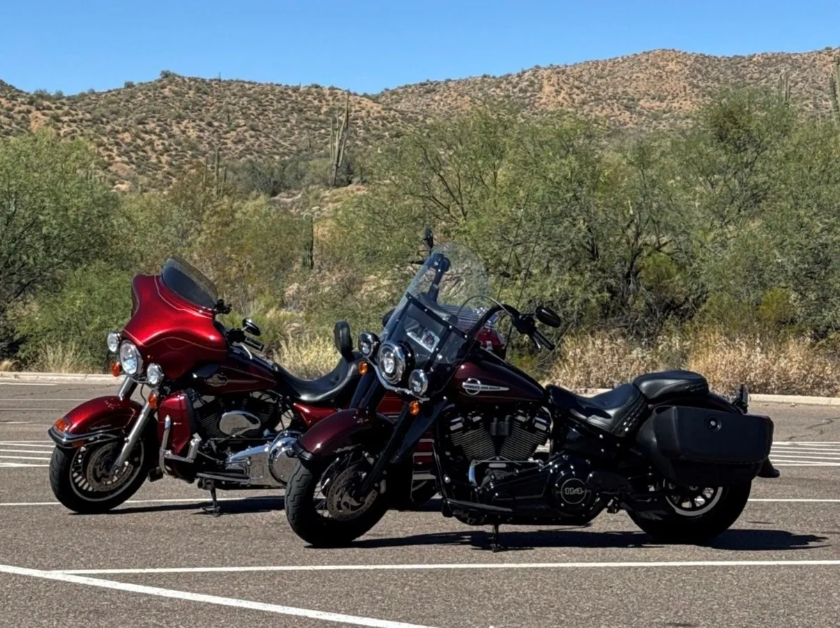 a picture of a Harley Ultra Classic and Harley Softail