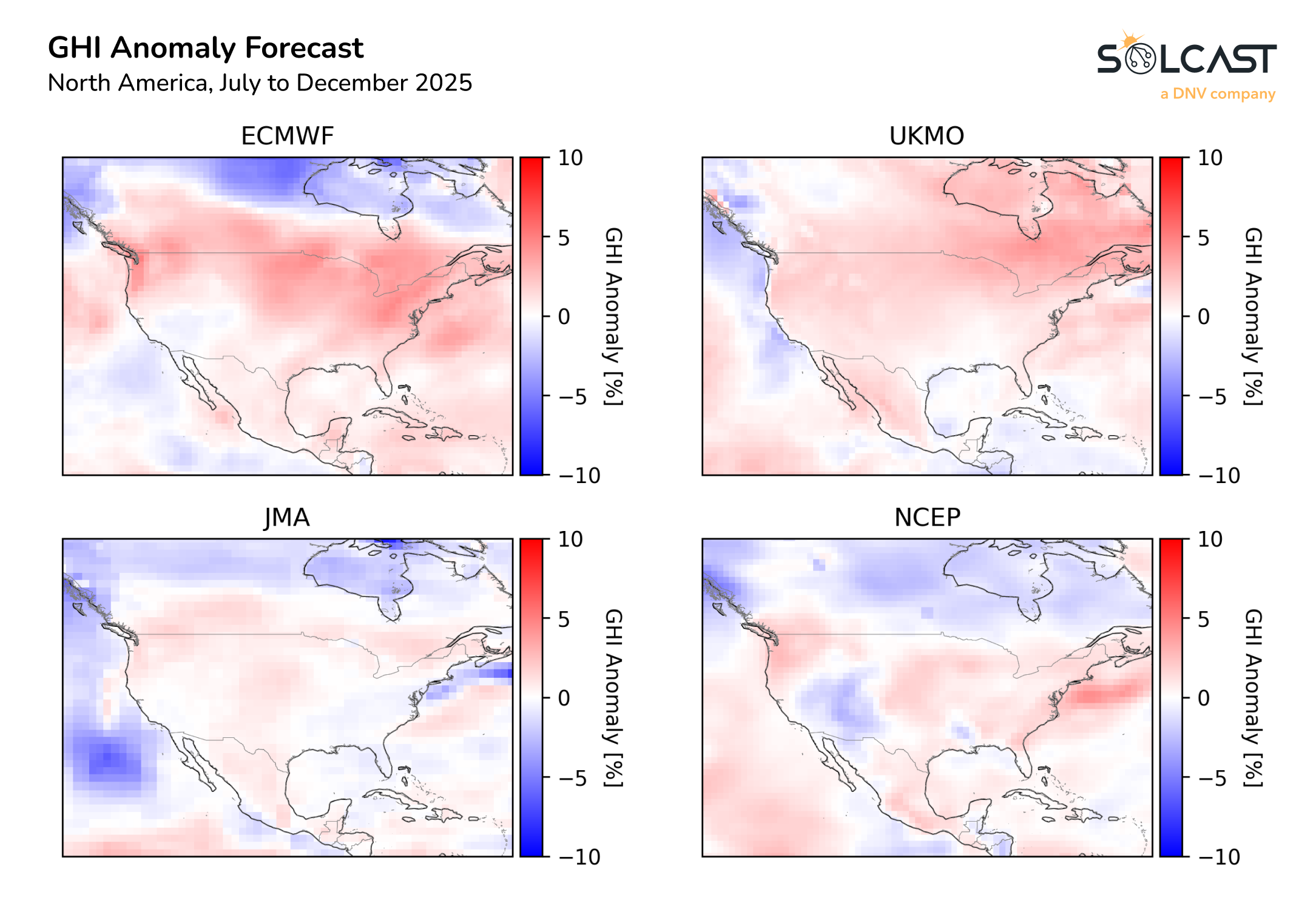 An GHI Anomaly Forecast in North America from July to December 2025