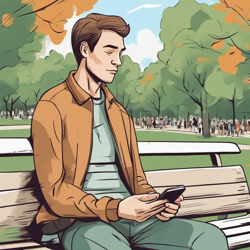 An intrigued woman sitting in a cozy café, comparing insurance plans on her smartphone. Fonor emailbot responds immediately providing answers to insurance queries