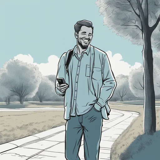 A cityscape bathed in the warm, gentle hues of sunset, with a determined individual engrossed in their smartphone in the foreground. She is happy that her insurance email was resolved in the first instance. Fonor emailbot helps with high First Contact Resolution rate