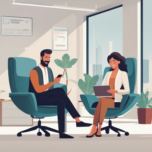 A serene cityscape at sunset enveloped in warm hues, foregrounded by a happy individual looking at her smartphone. Fonor increases resolution rates with precise responses by assisting insurance agents