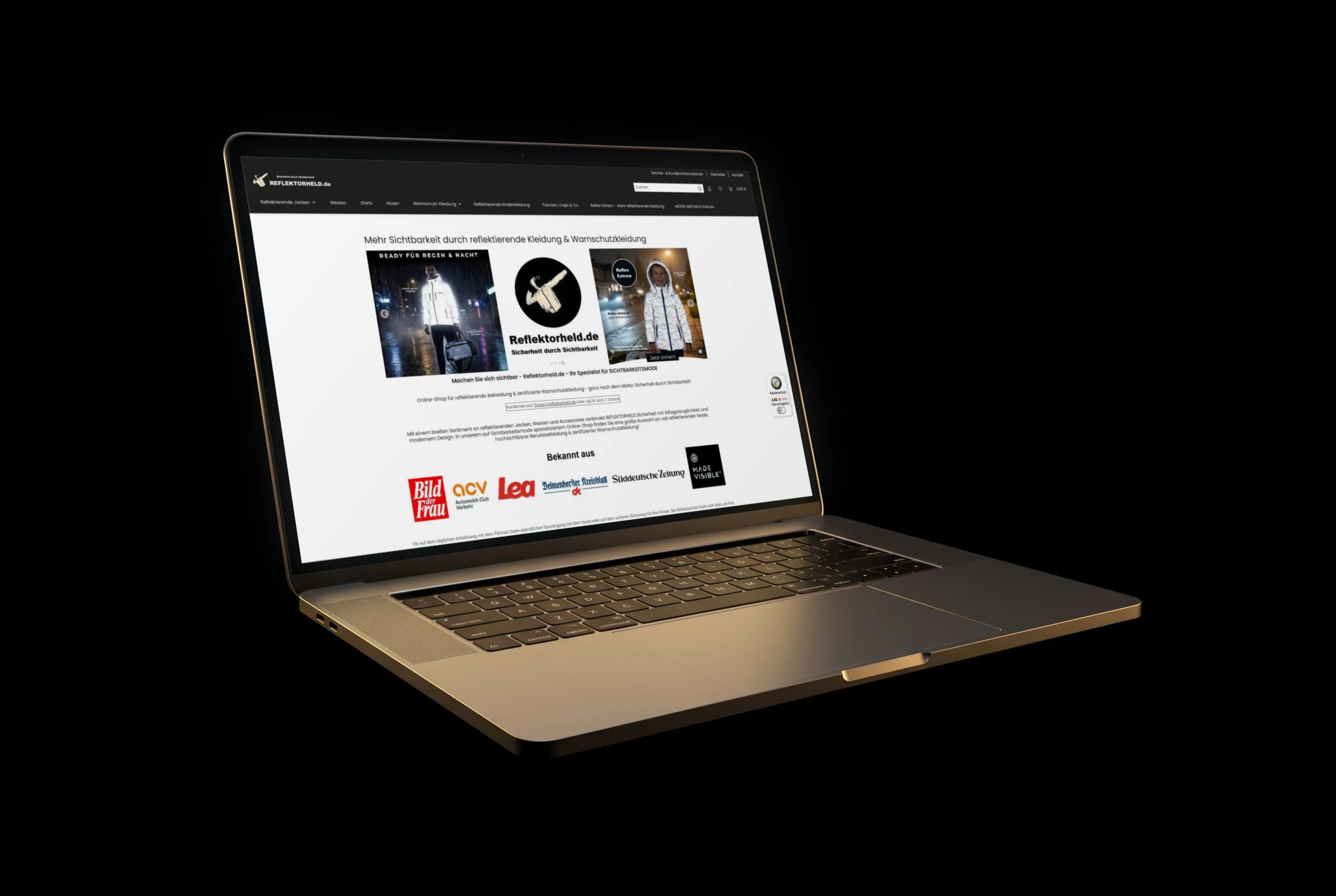 Reflektorheld Onlineshop auf dem Laptop