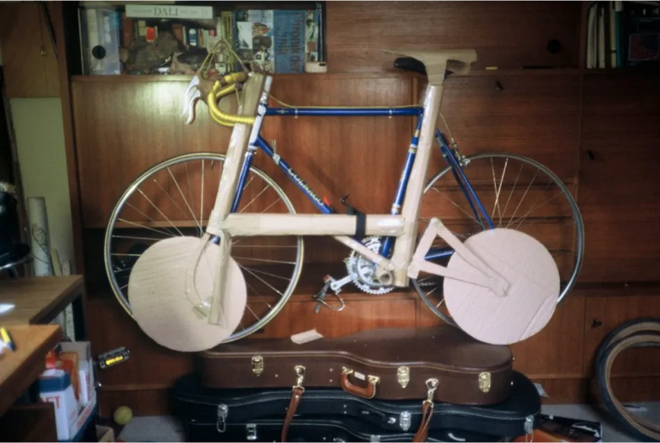 cardboard prototype of Birdy bicycle