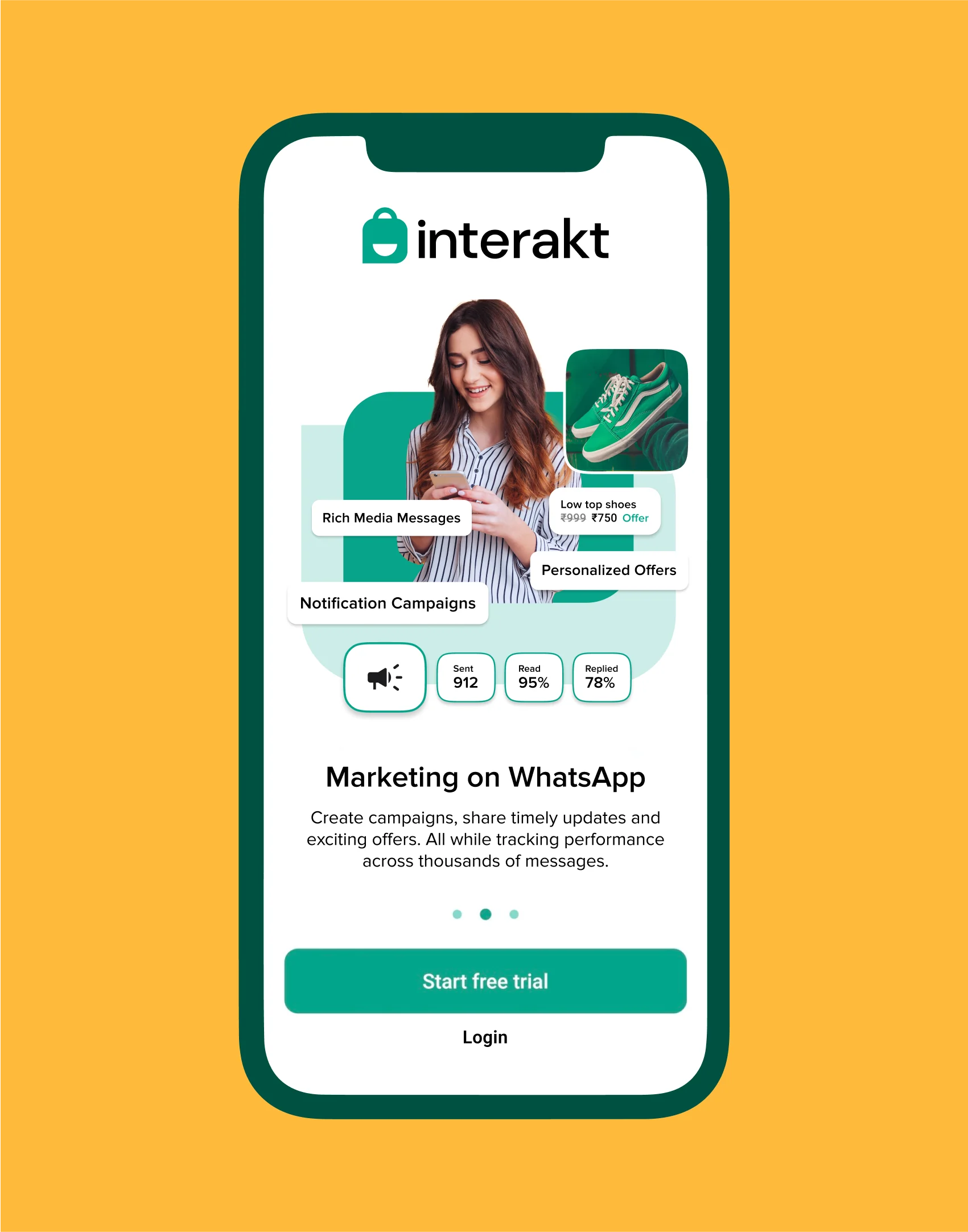 Interakt mobile app's login screen