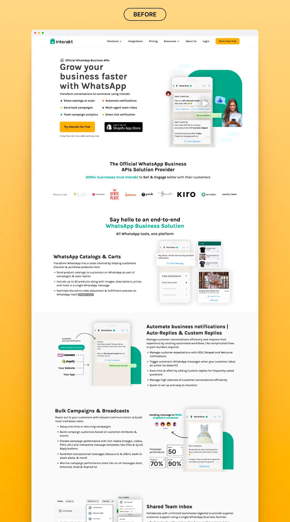 Screenshot of Interakt's old website before the redesign