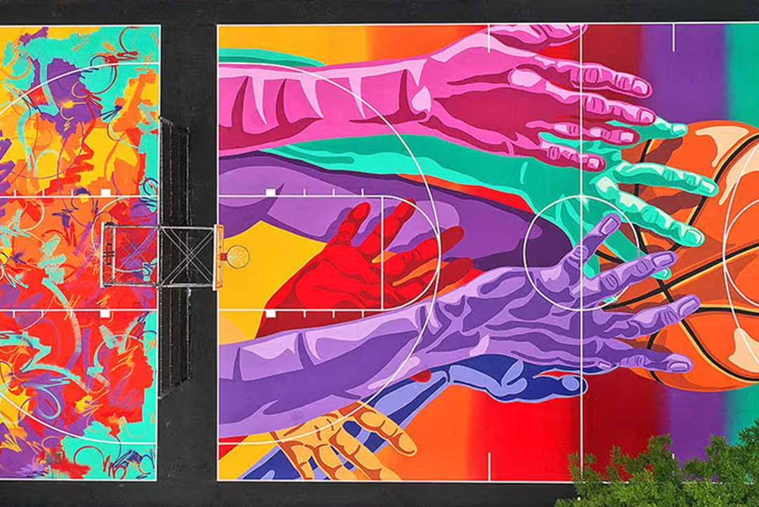 Sifflote, Art mural abstrait coloré, Terrain artistique sport